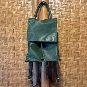 Topshop Forest Green Leather Backpack